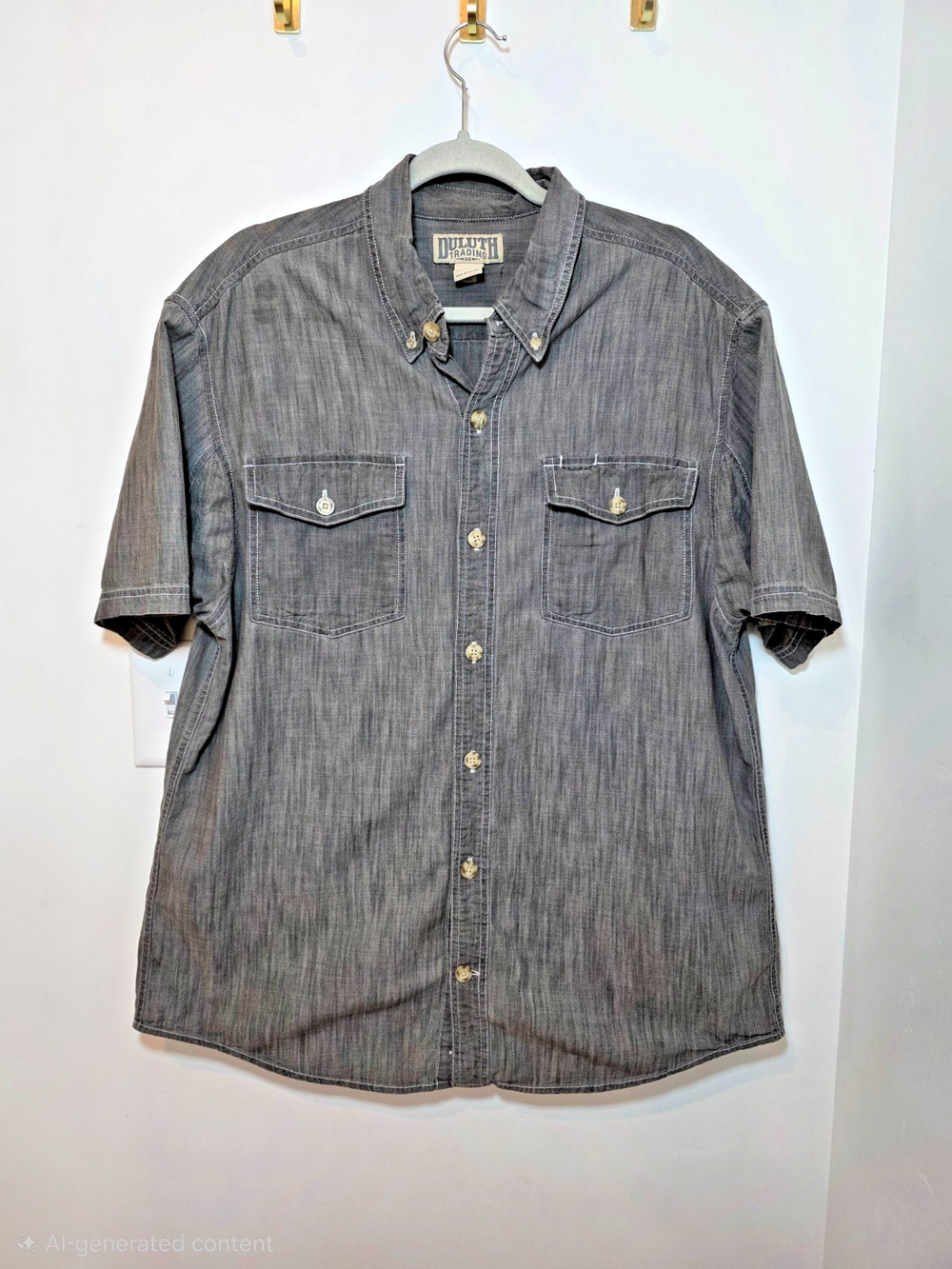 Duluth Trading Front Pocket Gray Shirt Men's Size L Short Sleeve 100% Cotton